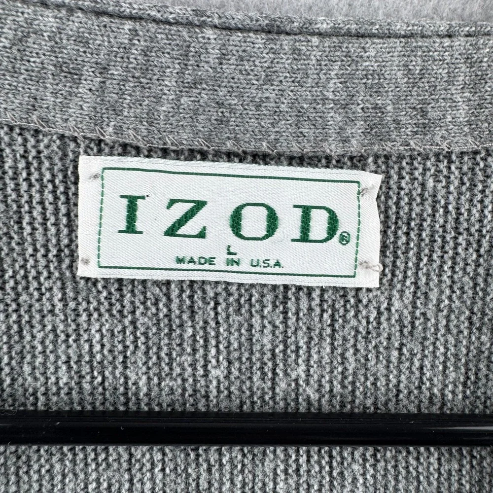 Vintage Izod Cardigan Sweater Mens Large Gray Acrylic Button Up 80s Made in USA